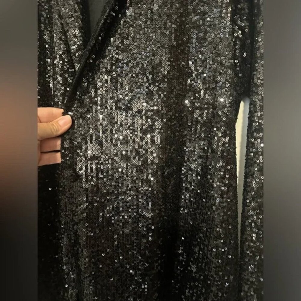 Black Sequin Double Breasted Blazer Large - image 3